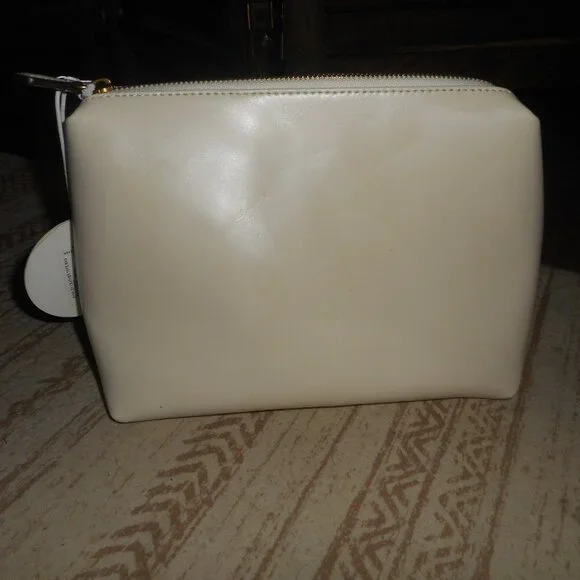 NWT cream Leather clutch makeup bag by STAUD - Picture 1 of 5